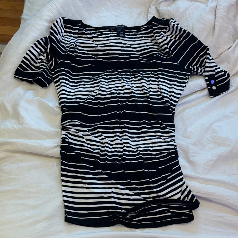 White House Black Market Fitted Striped Sailor Collar Blouse